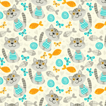 Tricoline estampado gatinhos e peixes