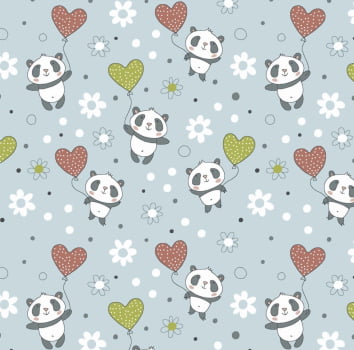 Tricoline estampado pandas com balões 