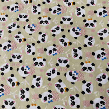 Tricoline estampado pandas fundo bege 