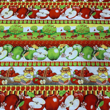 Tricoline estampado barrado maçãs 