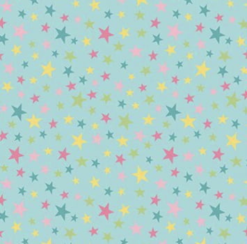 Tricoline estampado estrelinhas coloridas fundo tiffany 