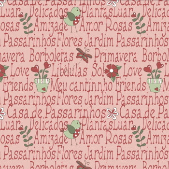 Tricoline estampado mini garden rosa