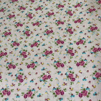 Tricoline estampado floral com fundo textura rosa