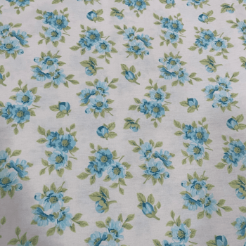 Tricoline estampado floral maior azul fundo off white