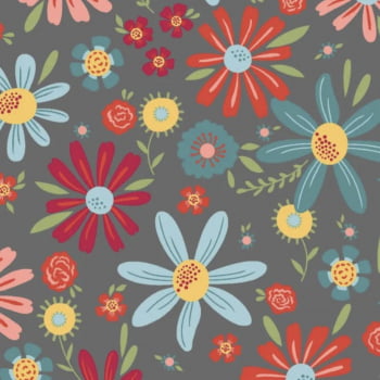 Tricoline estampado floral moderno fundo cinza 