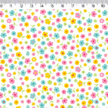 Tricoline estampado floral pequeno amarelo 