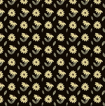 Tricoline estampado floral preto 