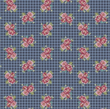 Tricoline estampado floral xadrez camberra marinho 