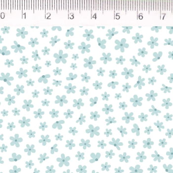 Tricoline estampado florzinha azul fundo branco 