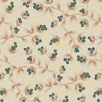 Tricoline estampado Jacobean floral creme e azul petróleo 