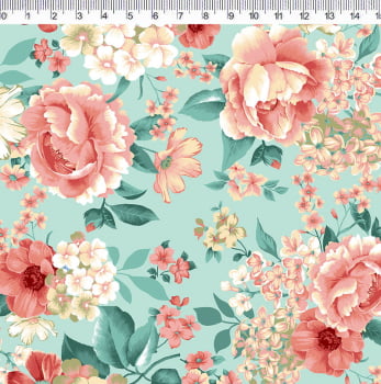 Tricoline estampado Nordic spring floral grande com fundo verde