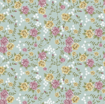 Tricoline estampado rosinhas acqua rosa