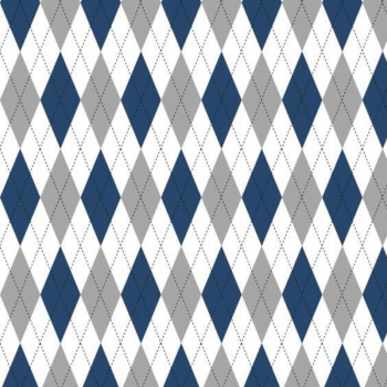 Tricoline estampado trapézio azul marinho e cinza 