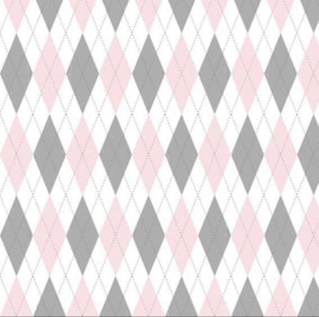 Tricoline estampado trapézio rosa e cinza 