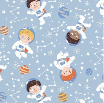 Tricoline estampado astronautas fundo azul claro 