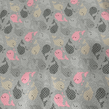 Tricoline estampado baleia fundo cinza 