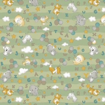 Tricoline estampado bichinhos e alfabeto fundo verde