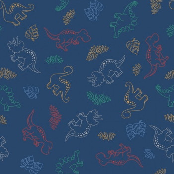 Tricoline estampado Dino contorno fundo azul