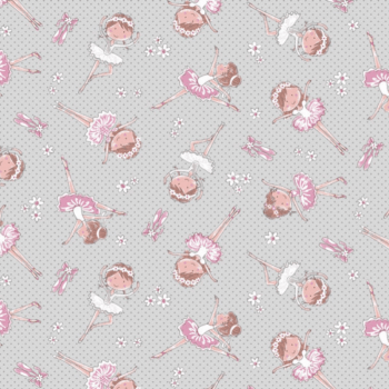 Tricoline estampado mini bailarinas cinza 