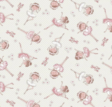 Tricoline estampado mini bailarinas creme