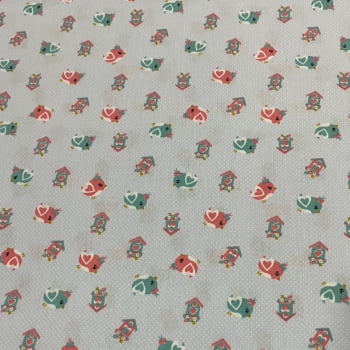 Tricoline estampado passarinhos fundo azul 