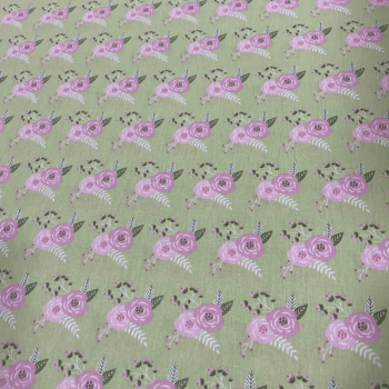 Tricoline estampado flor shabby verde