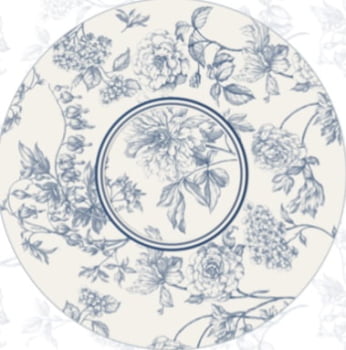 Tricoline estampa digital painel sousplats toile de jouy floral blue