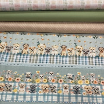 Kit de tricoline barrado cachorrinho - CORTES 0,55m x 1,50m  