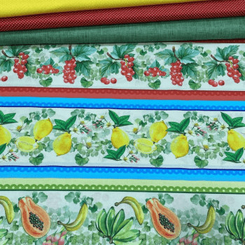 Kit de tricoline barrado frutas diversas - CORTES 0,55m x 1,50m