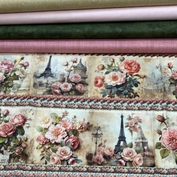 Kit de tricoline barrado primavera em Paris - CORTES 0,55m x 1,50m