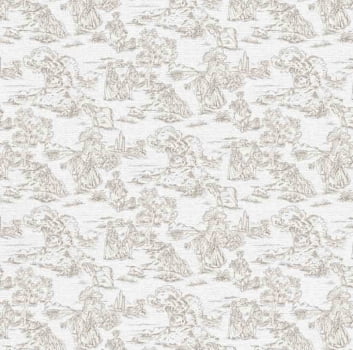 Linho estampado toile de jouy castanho 