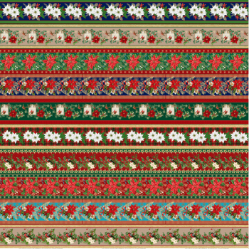 Tricoline estampa digital barrado flores natalinas  - CORTES 0,55m x 1,50m
