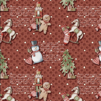 Tricoline estampa digital magia do natal fundo vermelho 