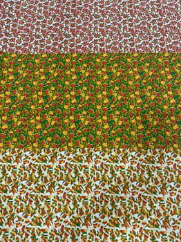 Tricoline estampado barrado sinos e papai noel 