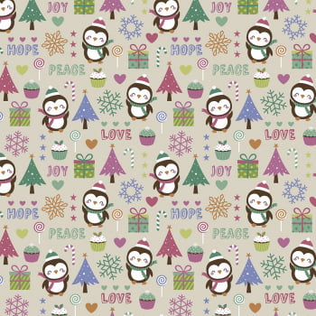 Tricoline estampado candy christmas pinguins 