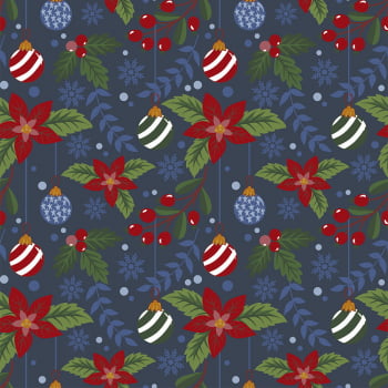 Tricoline estampado original christmas bolas com fundo azul