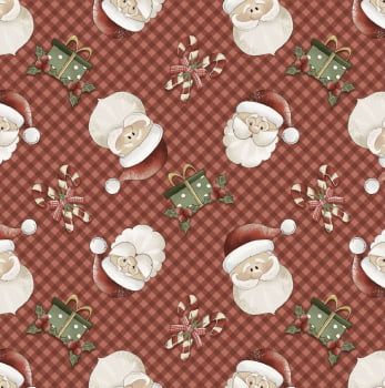 Tricoline estampa digital mini rostos noel fundo vermelho 