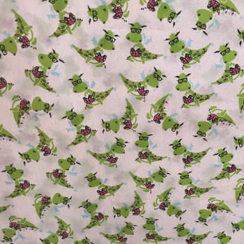 Tricoline estampado Dino leitor 