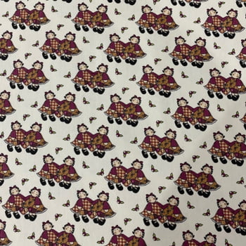 Tricoline estampado meninas e coração junino