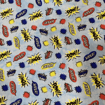 Tricoline estampado pow fundo azul