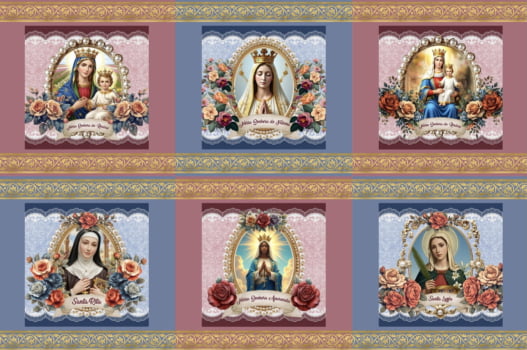 Tricoline estampa digital almofadas Santíssima 