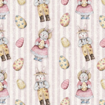 Tricoline estampa digital mini coelhos fundo rosa