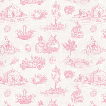 Tricoline estampa digital toile de jouy coelho rosa