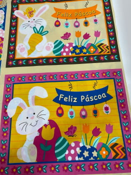 Tricoline estampado americano coelhos e ovos