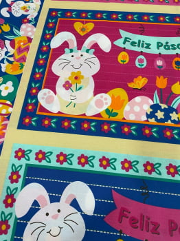 Tricoline estampado americano coelhos e ovos