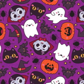 Tricoline estampa digital Halloween fundo roxo  