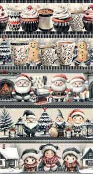 Tricoline estampa digital barrado charme do natal - CORTES 0,55m x 1,50m