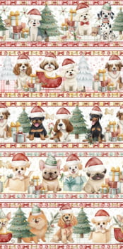 Tricoline estampa digital barrado dogs natal - CORTES 0,55m x 1,50m 