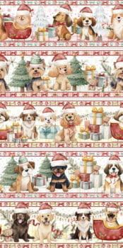 Tricoline estampa digital barrado dogs natal - CORTES 0,55m x 1,50m 