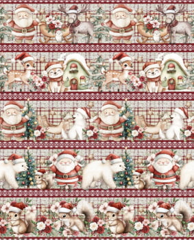 Tricoline estampa digital barrado fauna e flora de natal - CORTES 0,55m x 1,50m